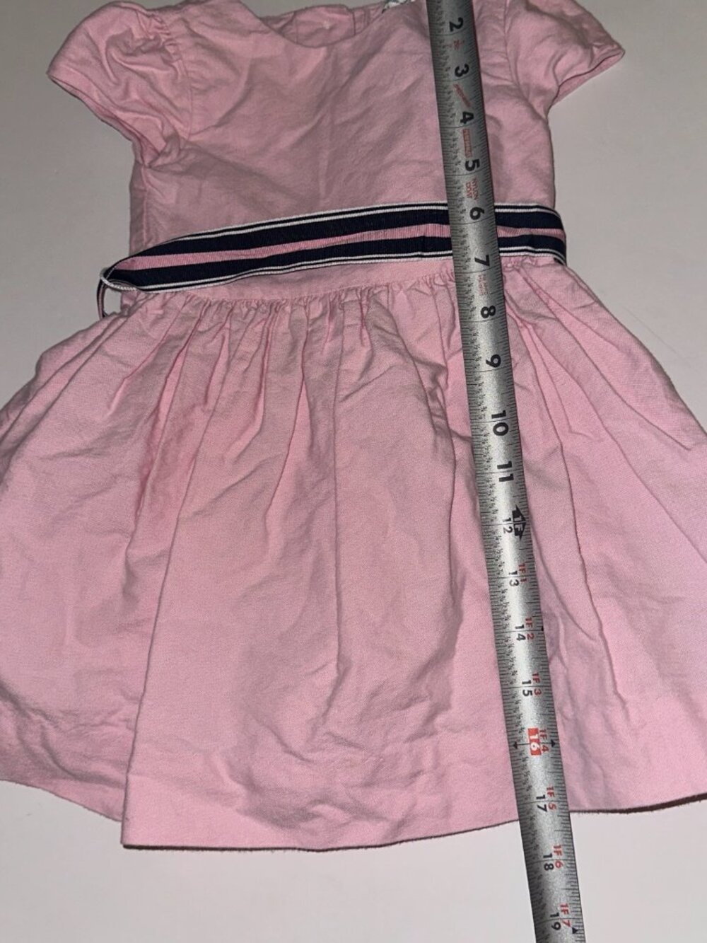RALPH LAUREN PINK DRESS 12M short sleeve ribbon belt oxford fabric - Picture 4 of 5
